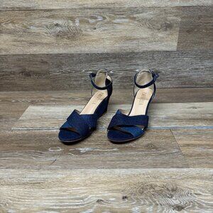 Billy Ella Ankle Strap Denim Wedge Heels Women's Size 7.5